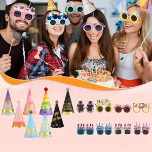 16 Pack Birthday Party Hats for Adults Rainbow Colorful Sunglasses Cone Birthday Decorations Supplies