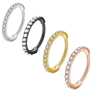 Clear CZ Nose Rings Hoop 316L Surgical Steel CZ Body Piercing Hoop ClickerHypoallergenic Earrings Jewelry for Cartilage Helix Rook Tragus Conch Daith Button Ring with Cubic Zircon Gold/Silver/Black halloween earring conch  earring