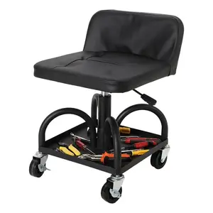 Rolling Shop Stool with 3″ Locking Swivel Wheels – 300 lb Capacity – 15.7″–20.5″ Height Adjustable with Soft Cushion & Tool Tray – Telescoping Mechanic Seat for Garage, Auto Repair – Heavy‑Duty