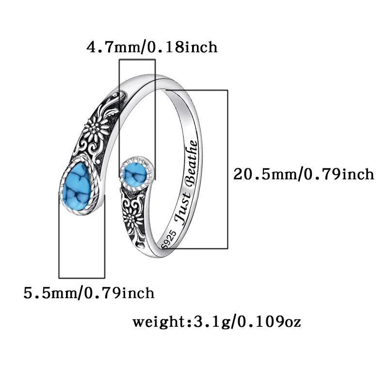 925 Sterling Silver,White Turquoise/Moonstone/Black agate Rings for Women,Adjustable Sunflower Ring Vintage Spoon Rings,Gift,Elegant Jewelry for Women