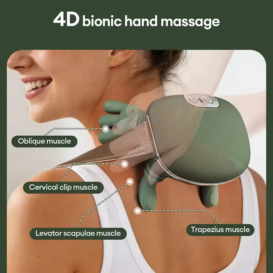 Master-Level Hand Shoulder Neck Massager, Cervical Head Massage Device, Real Hand Rubbing Heat Therapy Acupoint Massage