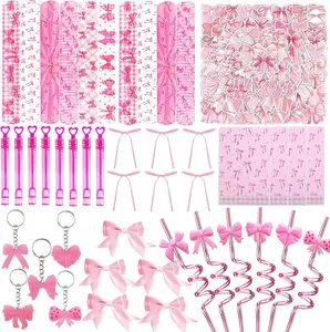 178Pcs Coquette Bow Party Favors Set, Pink Birthday Decor with Bow Stickers, Keychains, Slap Bracelets, Gift Bags, Trendy Coquette Girl Accessories for Girls Party, Bridal Shower, Baby Shower & Holiday Gift Supplies