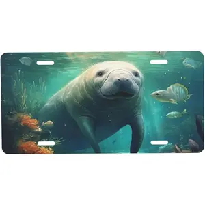 License Plate Manatee Animals 1 Decorative Car Front License Plate,Vanity Tag,Metal Car Plate,Aluminum Novelty License Plate for Men/Women/Boy/Girls Car,6 X 12inch
