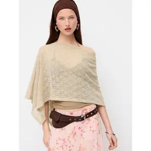 Cider Textured Asymmetrical Neck Poncho Top & V-Neck Cami Top