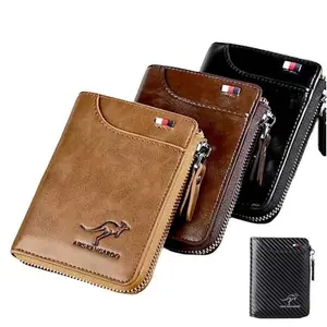 RFID Blocking Slim Leather Wallet - Waterproof Zipper Compartment, Multi-Card & ID Slots, Men's Everyday Essential