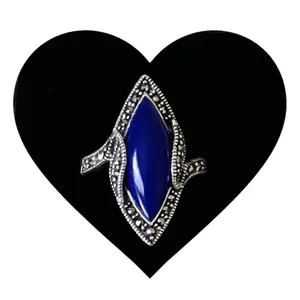Sterling Silver Blue Marquise Marcasite Ring