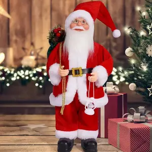 12in Standing Santa Claus Doll with Wreath and Lantern Children's Xmas Gift for Christmas Tree Decorations Navidad Home Party