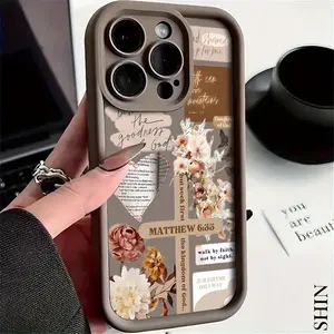 1pc Cross Text Collage Pattern Soft TPU Phone Case, Full Lens Anti-Scratch Protection, Slim Shockproof Protective Cover Compatible with iPhone X XR XS Max 11 12 13 14 15 16 17 Pro Max Plus