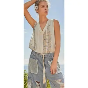 Kalispell Distress Cargo Jean Jogger with Crochet Lace Large, Denim, Army