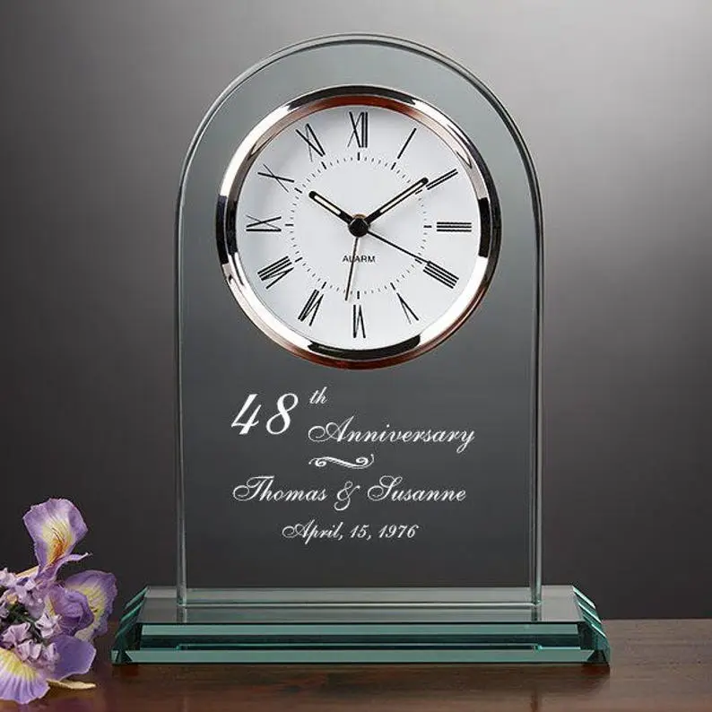 Personalized Anniversary Glass Clock, Engraved Wedding Anniversary Gift, Custom Couple Keepsake, 25th 50th Anniversary Gift