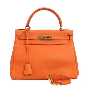 Pre-owned HERMÈS Swift Calfskin Leather Shoulder Bags Kelly Orange 28 11755029