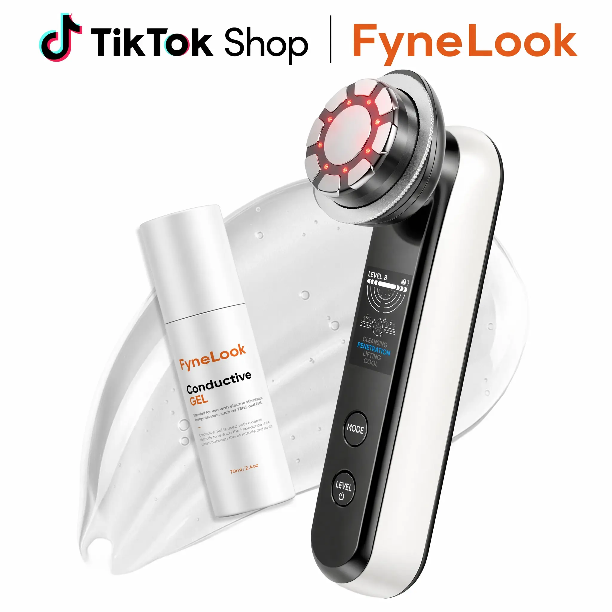 FyneLook Microcurrent Facial Device with Red Light Therapy & Cooling Function, 4 Modes 9 Levels Skin Tightening Tool for Lifting, Firming & Reducing Puffiness