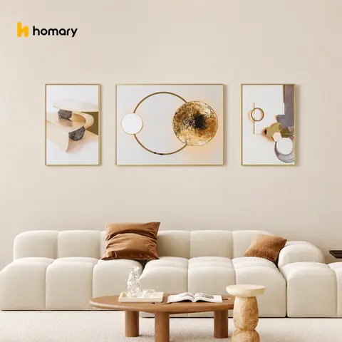 Homary 3-Piece Aluminium-Framed Modern Abstract Geometric Art Print Set - Wall Decor, Aesthetic Home Decor, 3panel Wall Fill, Ideal Gift Item