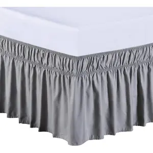 Wrap Around Bed Skirt Sides Elastic Dust Ruffled 16 Inch Tailored Drop,Easy to Install Fade Resistant-Grey, Queen/King