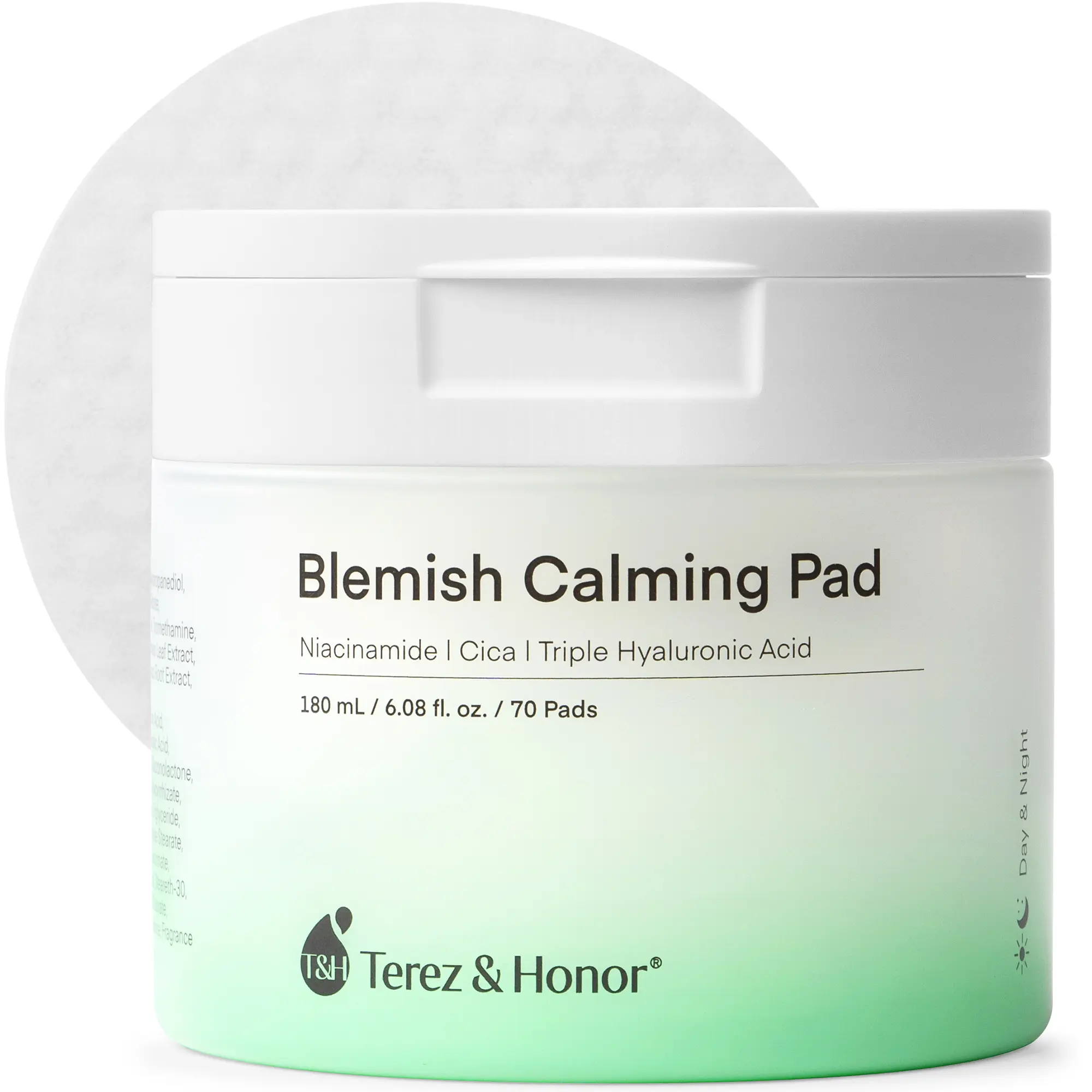 Terez & Honor Blemish Calming Facial Toner Pads - Blemish Control, Facial Spot Clearing, Skin Repair, Exfoliating, Hydrating with Cica, Niacinamide, Triple Hyaluronic Acid for All Skin Types