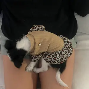 Cute Pet Princess Dress Clothes for Dogs & Cats, Leopard Print High Neck Design, Beaded Decoration, Perfect for Spring Autumn Winter Wear