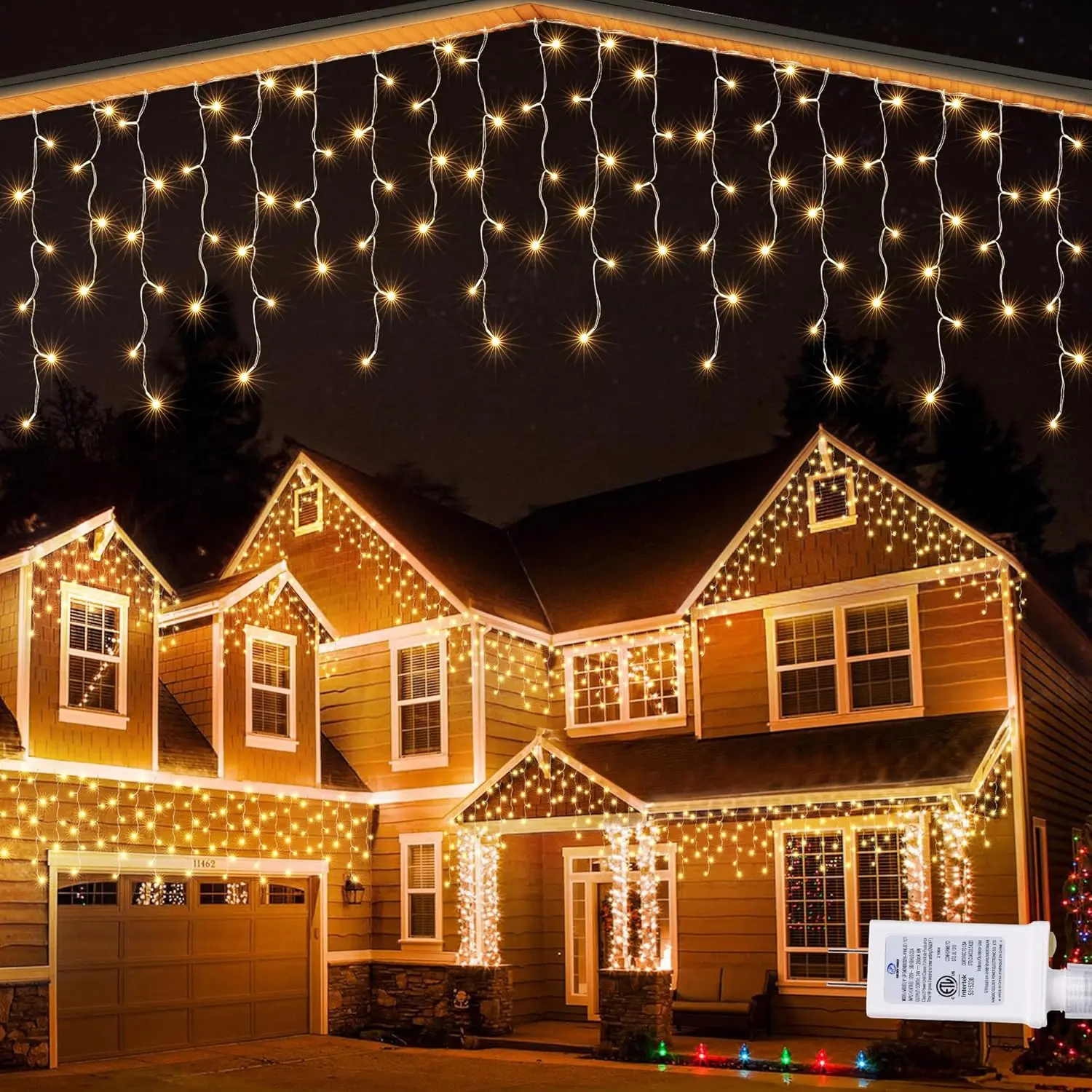 Christmas Icicle Lights - 32Ft 8 Modes  Christmas Lights Connectable with Timer for Holiday, Wedding Party, Eaves, Christmas Decorations (Warm White)
