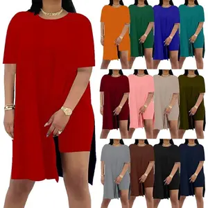 Women’s two-piece dress set featuring a basic round-neck short-sleeve top with a waist band paired with fitted cycling shorts; sporty casual style; soft, comfortable, loose yet elegant women’s wear; high-waisted carnival outfit; Christmas gift