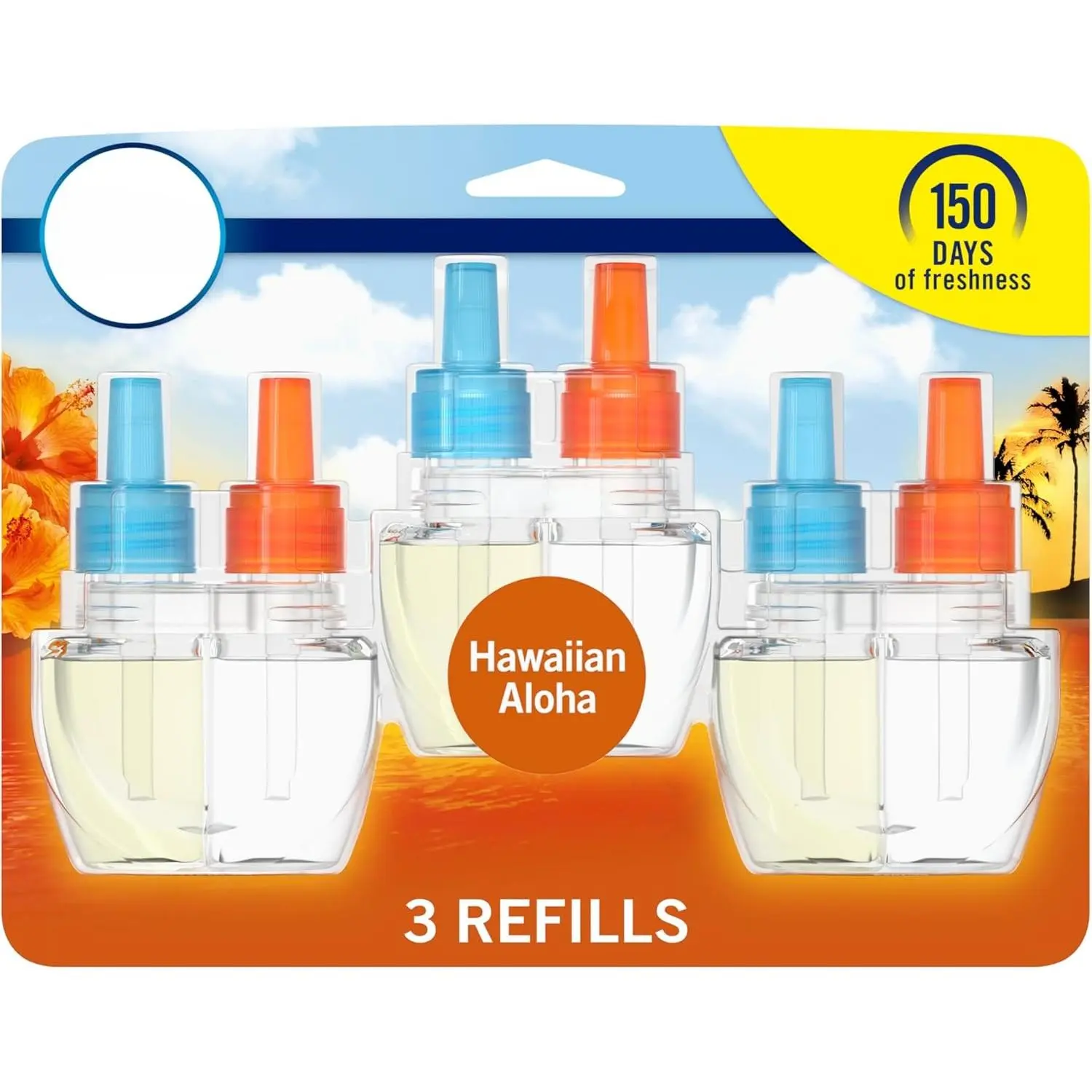 Plug In Fragrance Dispenser Refills - 3 Count, Up to 0.9 fl oz Hawaiian Aloha Fragrance Aroma, Long-Lasting Freshening Refills for Indoor Home Odor Control, Strong Odor-Fighting Scented Oil