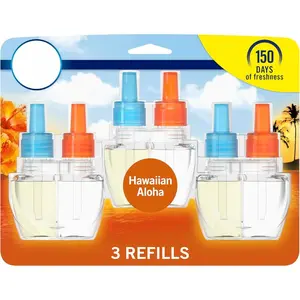 Plug In Air Freshener, Odor-Fighting Scented Oil Refill, Air Fresheners for Home and Bathroom and Kitchen, Long Lasting for Strong Odors, Hawaiian Aloha Scent, 0.87oz Refills, 3 Count