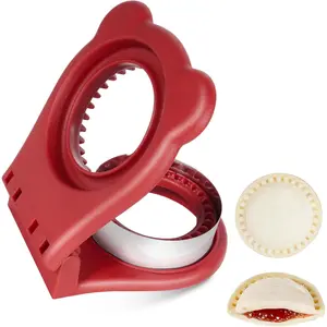 Sandwich Cutter and Sealer for PB&J, Round Crustless Kitchen Tool, Kids Lunch Snacks Maker for Biscuit, Cookie-Dough, Red