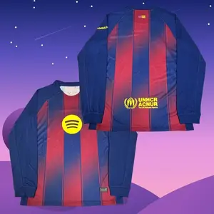 25 26 Home Red And Blue Long Sleeve Soccer Jersey Fans Version 8