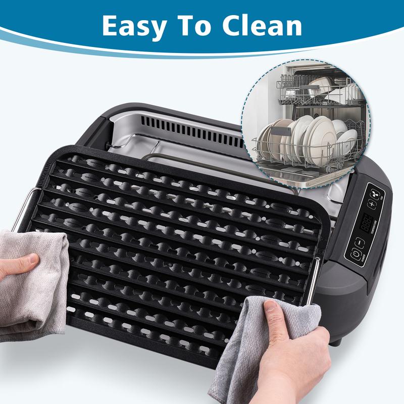 CUSIMAX Smokeless Electric Indoor Grill 1500W Korean BBQ with Non-Stick Removable Plate LED Display & Tempered Glass Lid Grey for Indoor Grilling grill rack electric mini