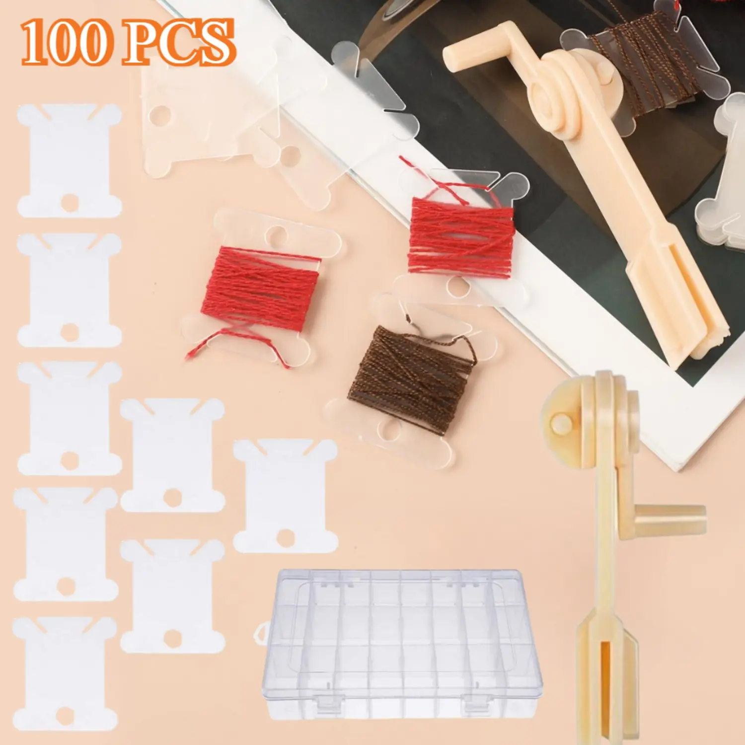 All-in-One Embroidery Floss Organizer Box | Keep 100 Threads Tangle-Free with Bobbins & Winder | 24-Compartment Cross Stitch Kit for DIY Craft Storage