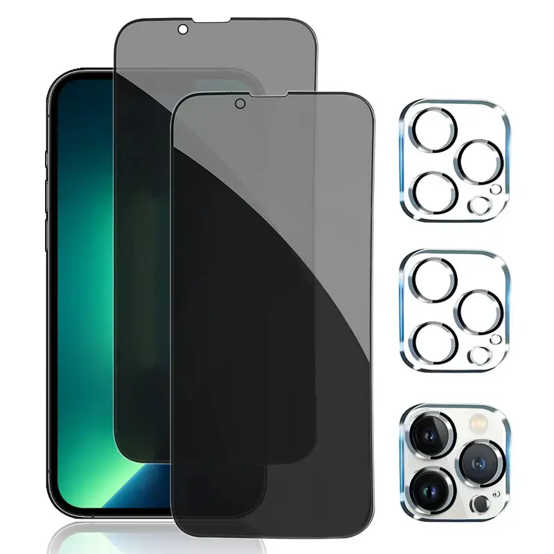 【2 Tempered + 2 Lens】Privacy Screen Protector with Anti-Peek Technology, Tempered Glass Compatible with iPhone 17/16/15/14/13/12/11 Pro/Pro Max/Plus, Case-Friendly, 9H Hardness HD
