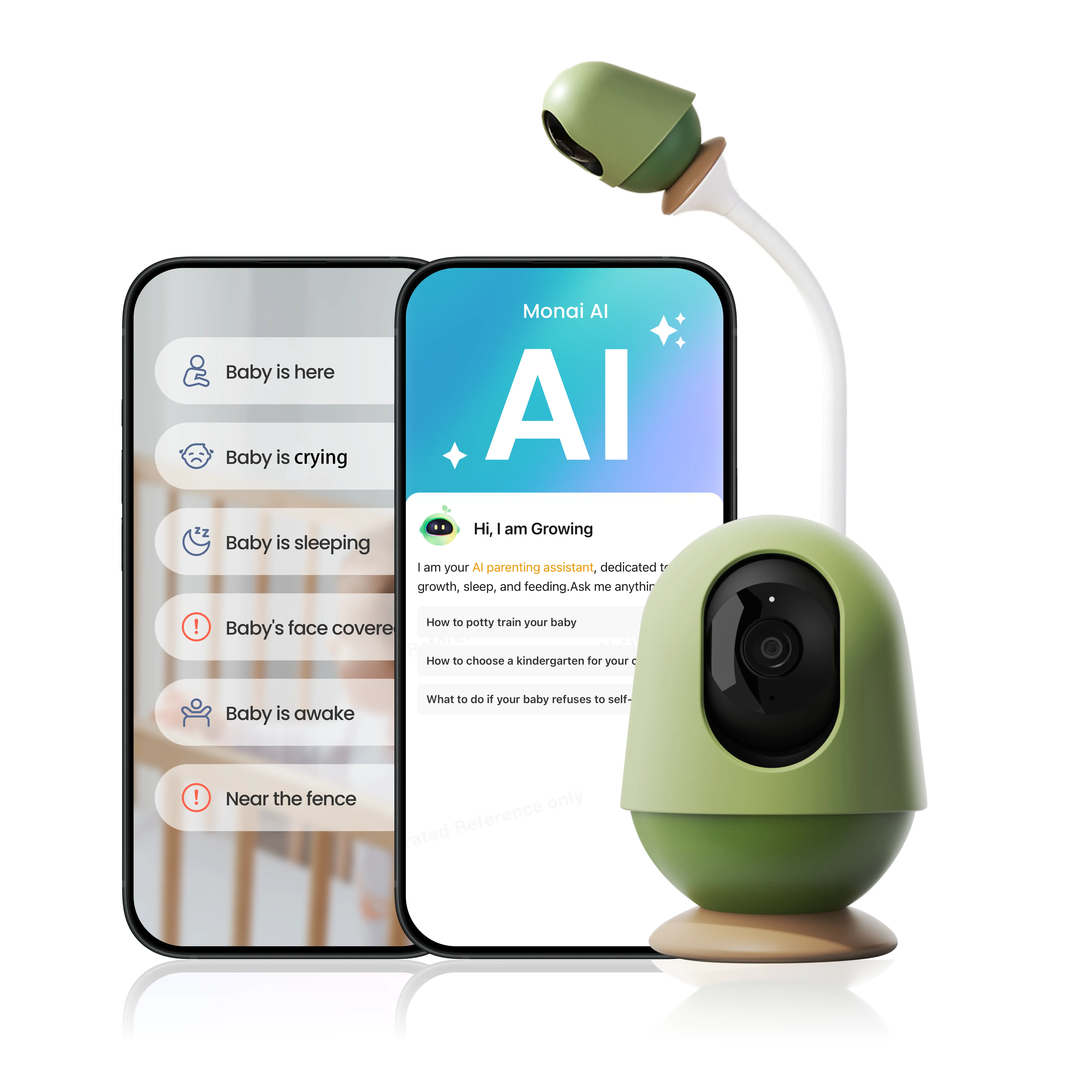MONAI Smart WiFi Baby Monitor with 3K Camera, Powered by Proprietary AI, Cry/Sleep/Face-Covered Detection, Virtual Safety Fence, AI Parenting Q&A Assistant, Night Vision, Local Storage, Crib Mount