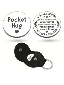 Inspirational Pocket Hug Commemorative Coin Round Keychain, Stainless Steel Keychain, Uplifting Message for Strength & Courage, Ideal Encouragement Gift