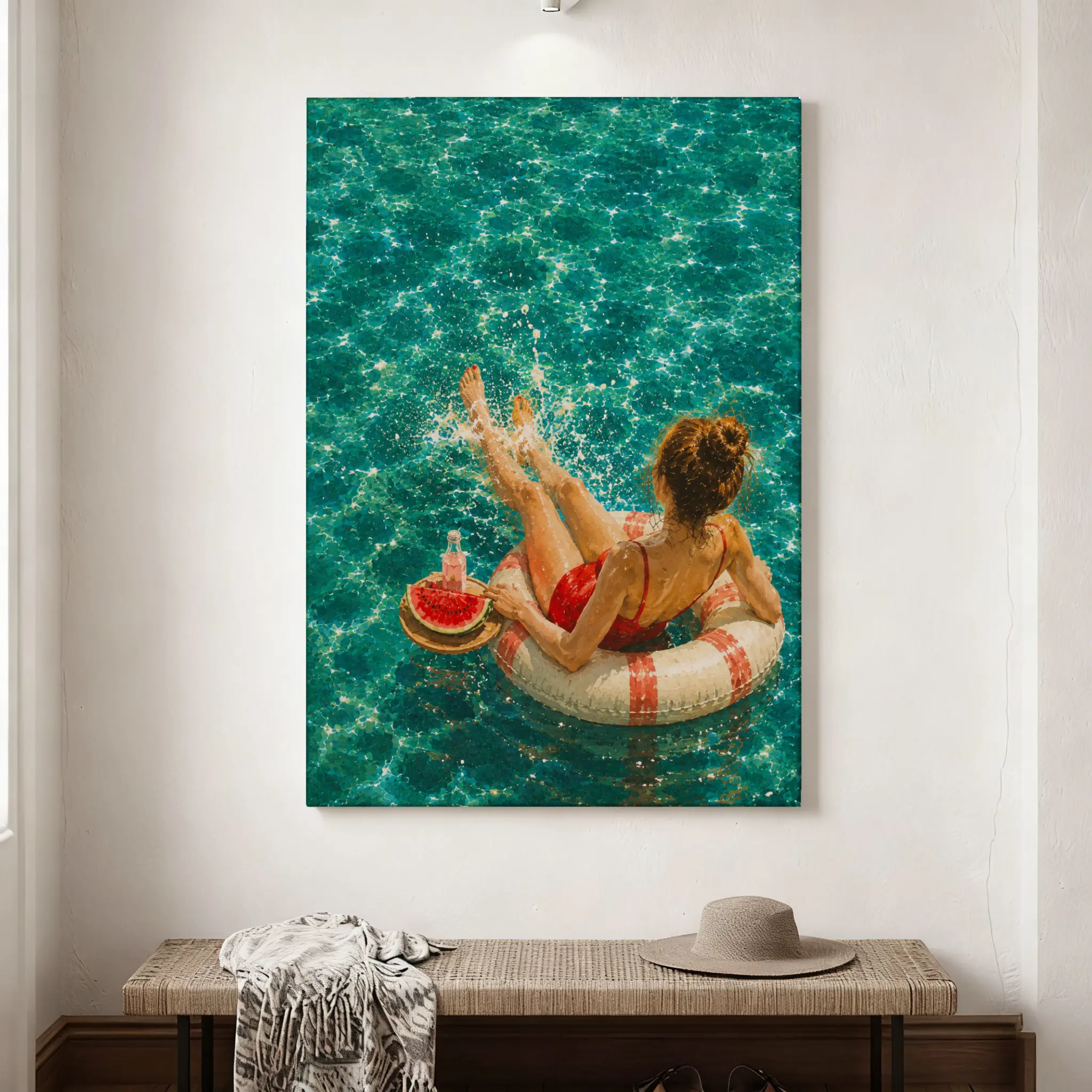 Coastal Summer Framed Canvas Wall Art, Resort Poolside Canvas Print, HD Stretched Wooden Frame Artwork, Available in 10+ Sizes, Ready to Hang for Dorm, Bedroom, Living Room & Bathroom