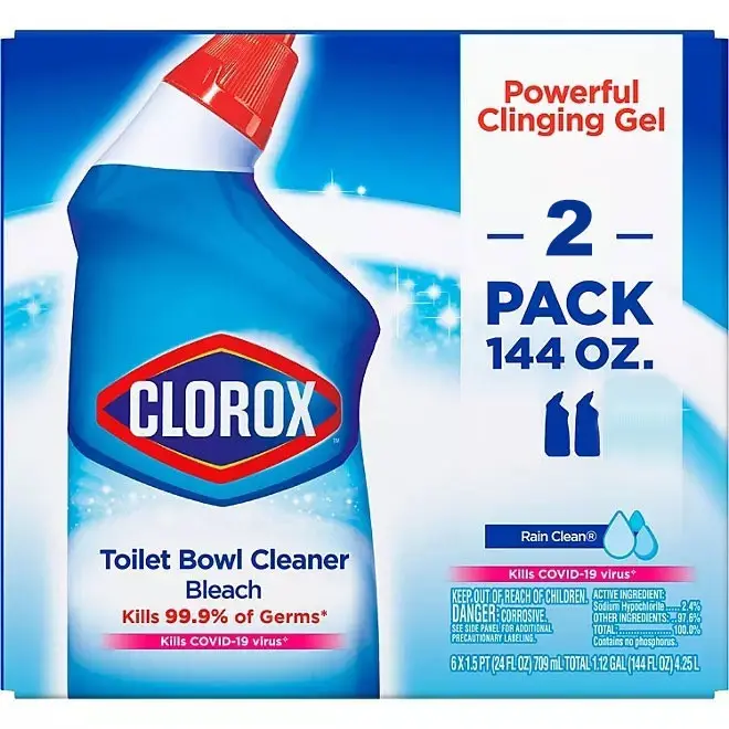 Clorox Toilet Bowl Cleaner with Bleach - 2pk,  48fl. oz. Rain Clean Scent, Non-Abrasive Formula, Septic Safe Household Cleaning