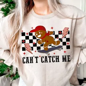 Can't Catch Me Gingerbread Sweatshirt, Merry Christmas Shirt, Christmas Season Tee, Boys Christmas Tee, Funny Xmas Gingerbread Shirt KH