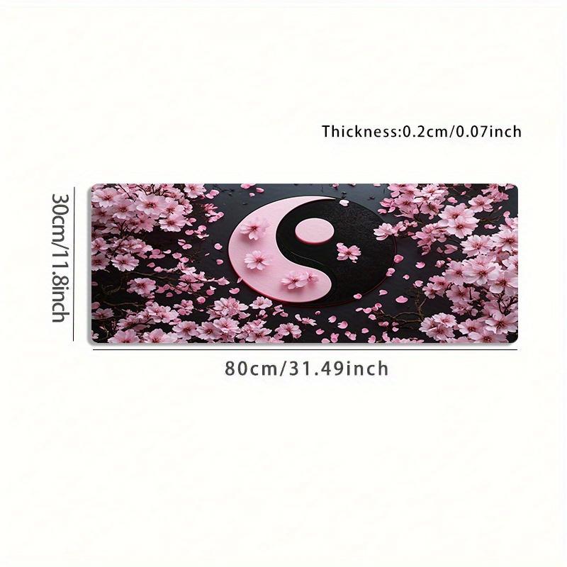 High Quality 1Pc Large Yin-Yang Cherry Blossom Gaming Mouse Pad With Non-Slip Rubber Base, Pink & Black Japanese Design - Oversized Desk Mat For PC, Computer, Office & Gaming Setup, Washable Surface, Ideal Gift For Gamers & Professionals
