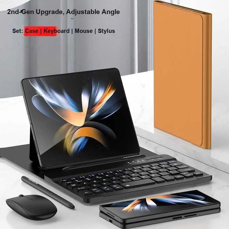 For Samsung Galaxy Z Fold4 Phone Bluetooth Wireless Keyboard Leather Case Wireless Mouse Stylus For Galaxy Z Fold3 Protective Case HNO80PL