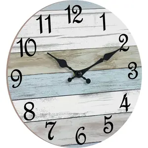 CHYLIN Wall Clock - 16 Inch Silent Non Ticking Coastal Wall Clocks Battery Operated, Wooden Rustic Farmhouse Clock Decorative for Living Room, Kitchen, Bathroom, Office (Blue)