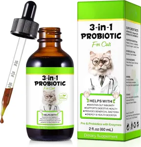 3 in 1 Probiotics for Cats, Cat Digestive Support,Daily Digestive Health Supplement with Multiple Strains of Bacteria Help with Diarrhea,Gas and Bloating, Cat Herbal Supplements- 60ml