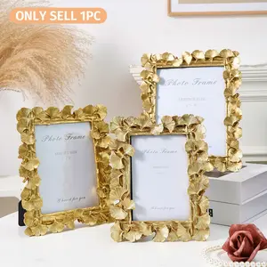 European Vintage Ginkgo Leaf Decorative Picture Frame, Sturdy Frame Design, Resin Hand-Painted Photo Display Frame for Home Living Room Bedroom Decoration