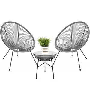 Best Choice Products 3-Piece All-Weather Patio Acapulco Bistro Furniture Set w/ Rope, Glass Top Table