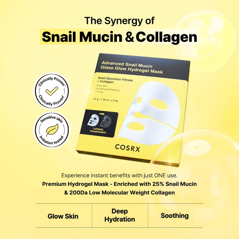 [COSRX Official] MY MORNING GLOW Advanced Snail Mucin Glass Glow Hydrogel Mask (3 sheets) | OVERNIGHT COLLAGEN MASK WITH 25% SNAIL MUCIN & COLLAGEN glowing skin