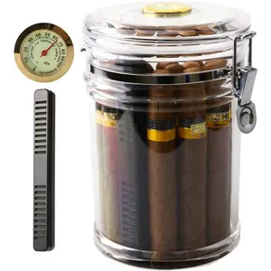XIFEI Acrylic Humidor Jar with Humidifier and Hygrometer,humidor That can Hold About 18 Cigars (Clear)