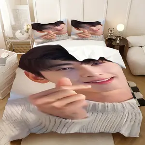 Cha Eun woo theme Three-piece set on the bed, the style does not include quilt core pillow core, Thanksgiving New Year's gifts, home travel lunch break adaptation, warm company of elders, relatives and friends, practical goods in the festival atmosphere