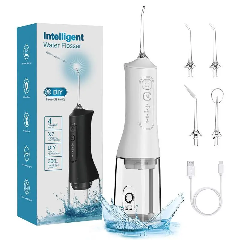 Cordless Pulse Rechargeable Oral Irrigator, Portable Dental Water Flosser for Teeth & Gums, Teeth Cleaner, Ipx7 Waterproof, 4 Flossing Tips