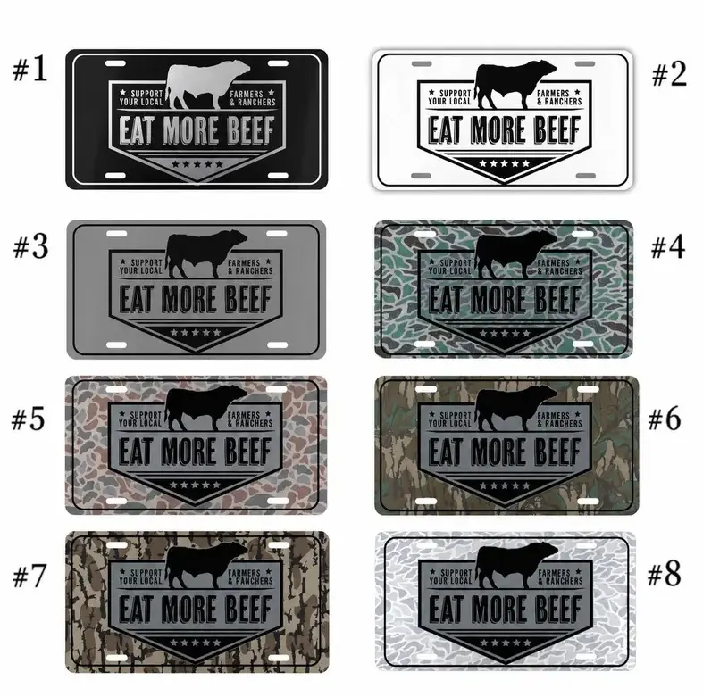 [Support Your Local Farmers, Eat More Beef, Cow Lover, Farmhouse Camo] Support Your Local Farmers and Ranchers Eat More Beef Camouflage Aluminum License Plate, 12x6 Front Car Tag, Farmhouse Cow Lover Vehicle Vanity Decor