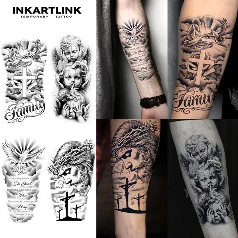INKARTLINK Semi-Permanent Fake Tattoos - Realistic, Waterproof, Long-Lasting (1-2 Weeks), 2 Sheets, All Skin Types, Adults' Casual Night of Redemption Art Design Body Art Single Item for Men