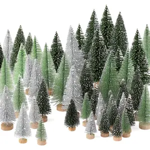 30Pcs Christmas Decorations Mini Christmas Trees, Artificial Christmas Tree Bottle Brush Trees with Wooden Base for Christmas Decor Christmas Party Home Table Craft hatisan