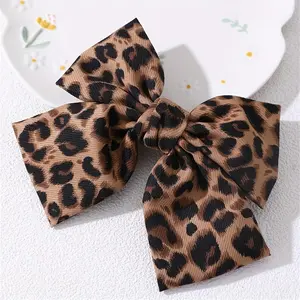 Elegant Vintage Leopard Print Bow Hair Clip - Chic Fabric Spring Barrette for Women, Fashionable Back Head Accessory