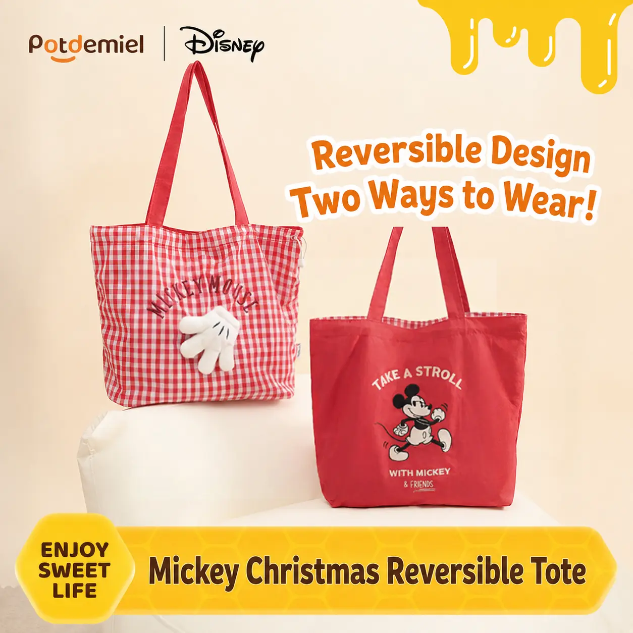 MINISO Disney Mickey Reversible Crossbody Bag | Double-Sided Lightweight Shoulder Purse for Women, Teens & Daily Use