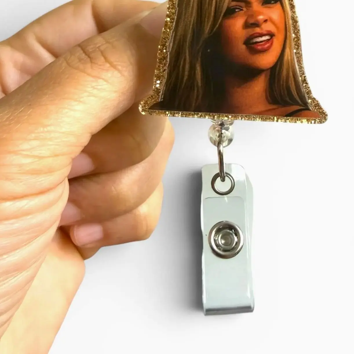 RiRi Side Eye Badge Reel | Funny Nurse Badge Reel | Glitter Acrylic ID Holder | Retractable Badge Holder | Coworker Gift